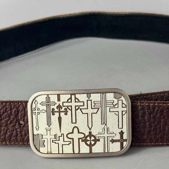 Buckle-Down Buckle Brown Leather Belt - Picture 2 of 13
